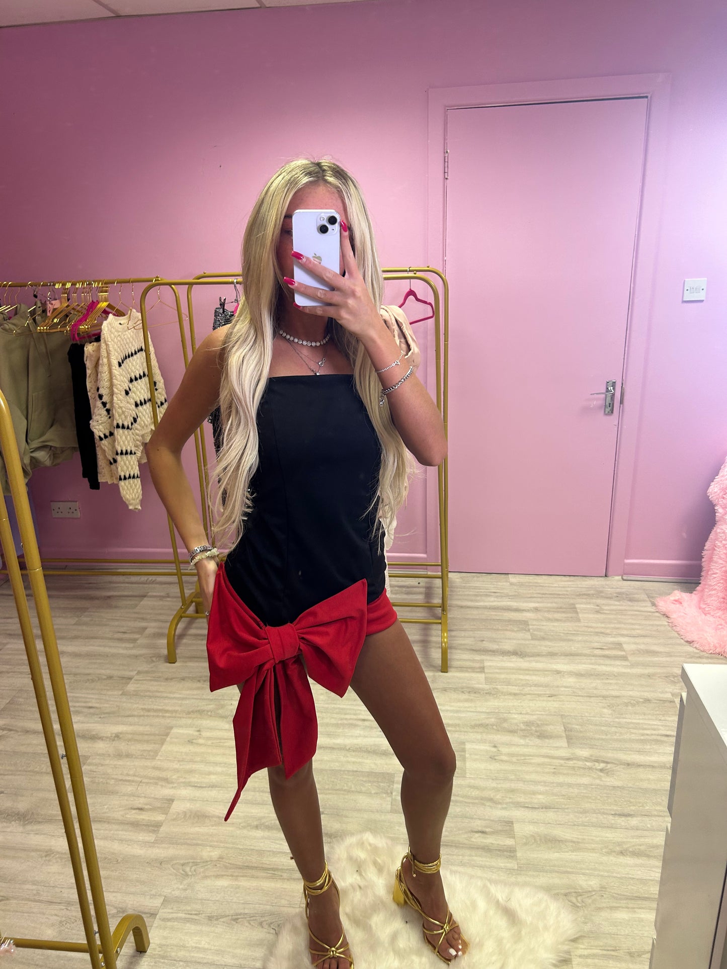Black and red bow front mini dress