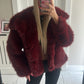 Luxury Wine faux fur lapel jacket