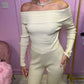 Beige Off the shoulder knitted jumper and trousers set