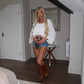 White Cropped Ruffle Blouse