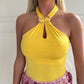 Yellow Halter Neck Bodysuit with gold buckle