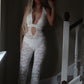 White lace cut out jumpsuit