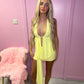 Yellow Slinky Halter Neck Top & Skirt Co-ord With Tie Knot Drape Detail