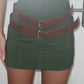 Khaki Double Belted Round Neck Mini Dress