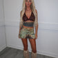 Beaded crochet top and slinky skirt set