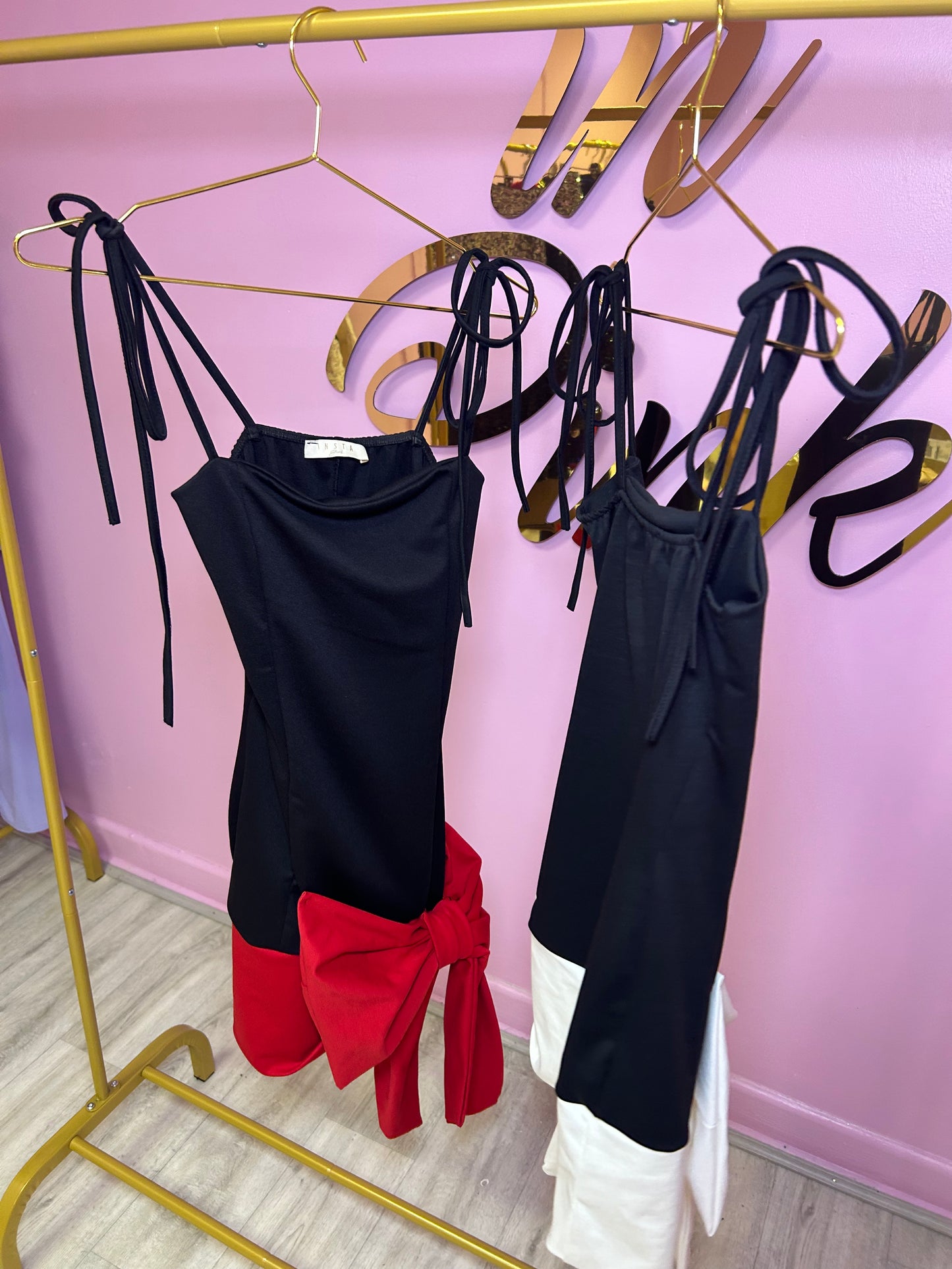 Black and red bow front mini dress