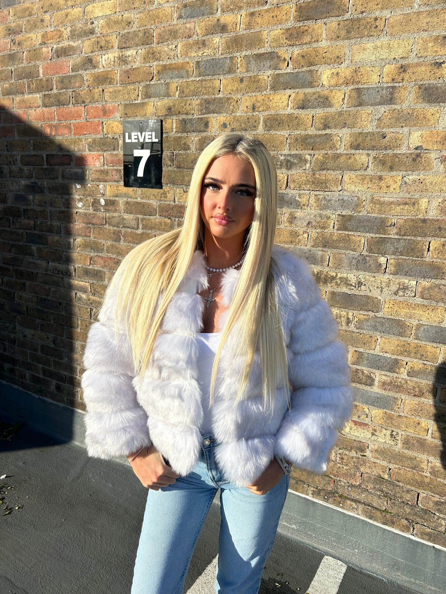Fox white 3/4 sleeve Faux fur coat