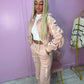 Blush pink ruched sleeve tracksuit