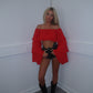 Red chiffon layered Bardot top