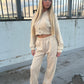 Beige Acid wash wide leg tracksuit