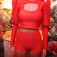 LIMITED EDITION HANDMADE & DESIGNED IN HOUSE: Red puff sleeve and shorts set