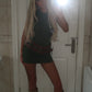 Khaki Double Belted Round Neck Mini Dress