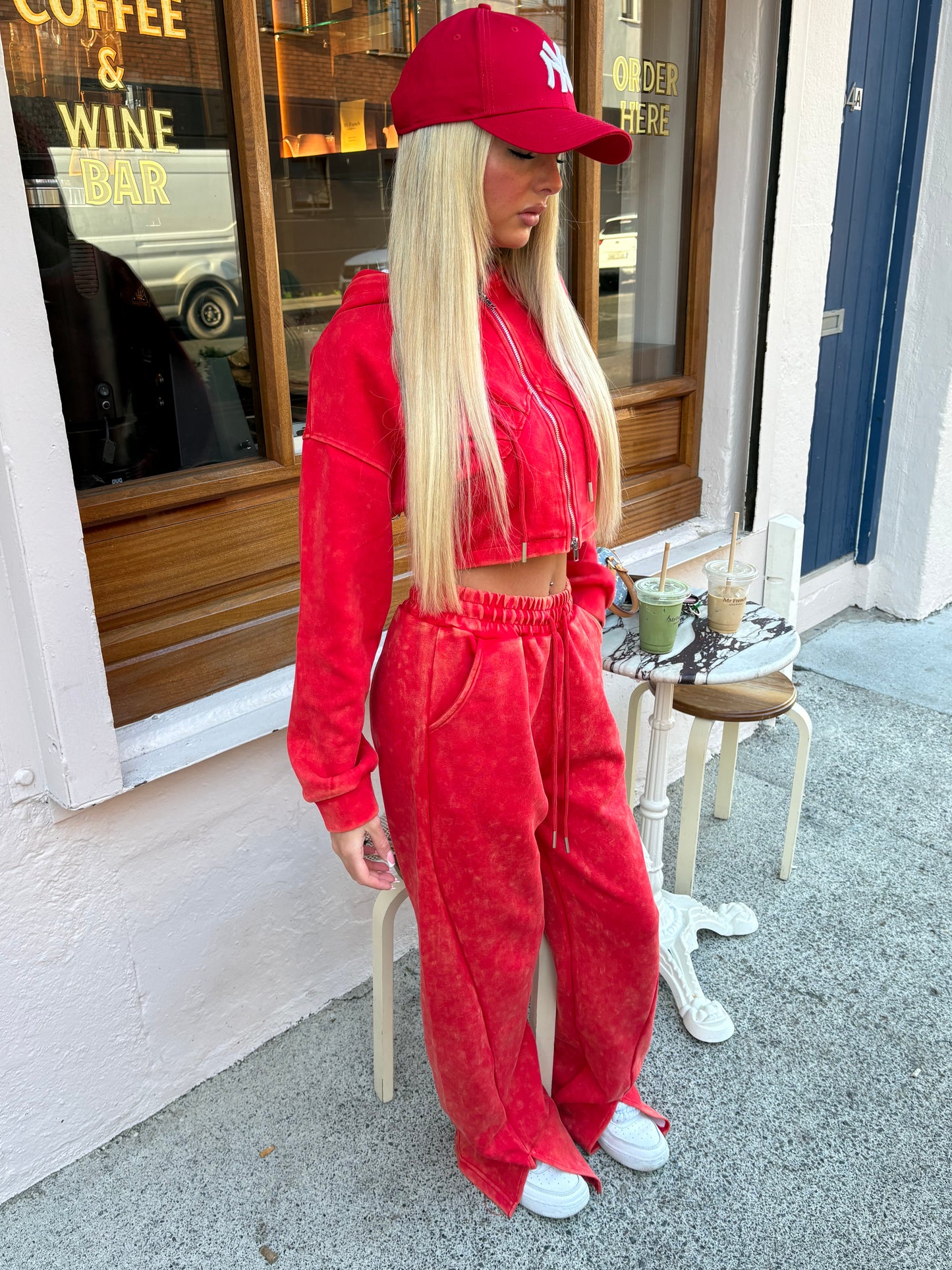 Red Acid wash wide leg tracksuit