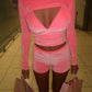 LIMITED EDITION HAND MADE AND DESIGNED IN HOUSE: Pink velour three piece shorts set