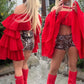Red chiffon layered Bardot top