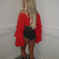Red chiffon layered Bardot top