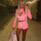 LIMITED EDITION HAND MADE AND DESIGNED IN HOUSE: Pink velour three piece shorts set