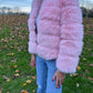 Luxury pink 3/4 sleeve faux fur coat