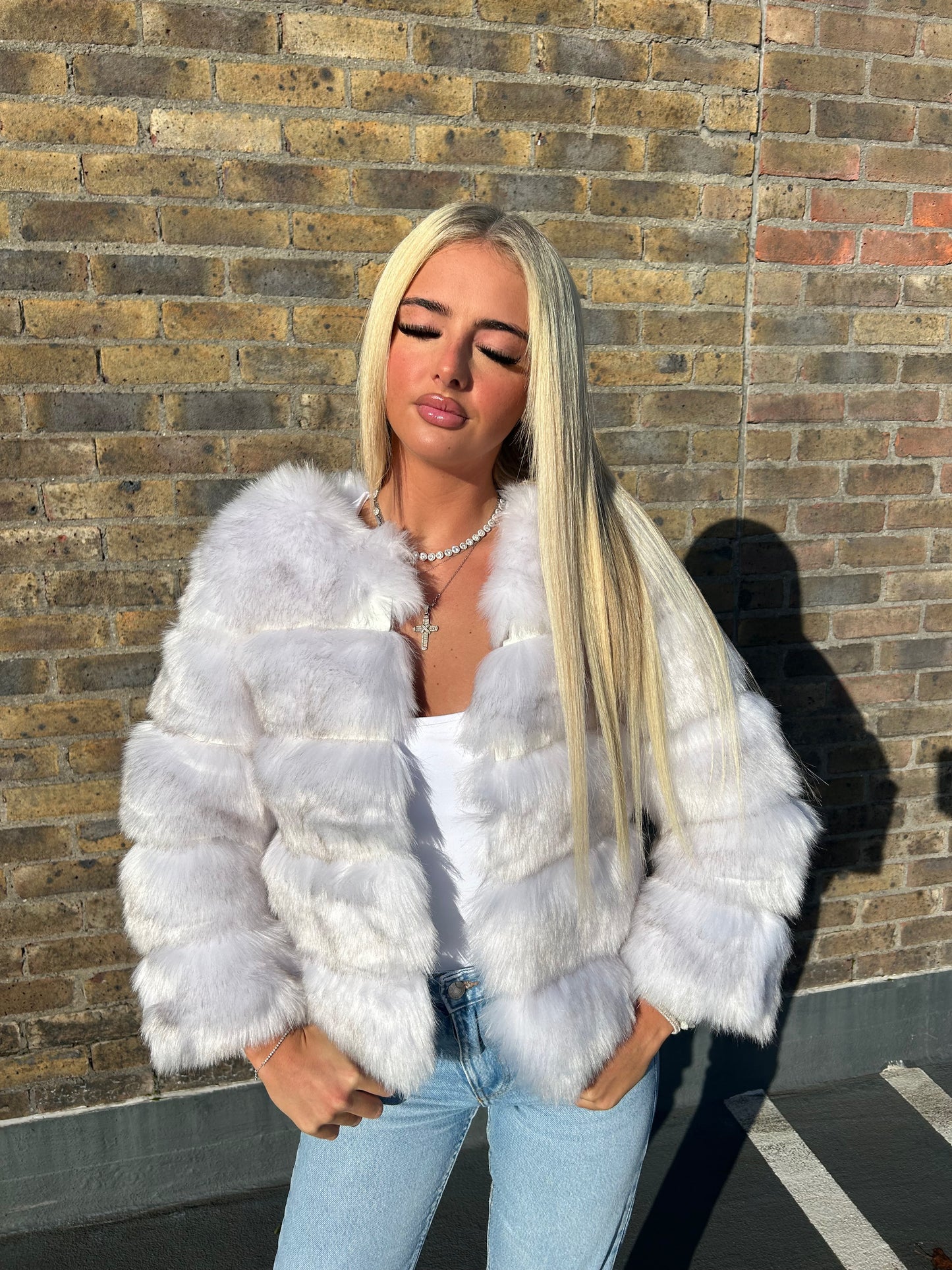 Fox white 3/4 sleeve Faux fur coat