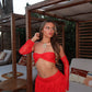 LIMITED EDITION HAND MADE AND DESIGNED IN HOUSE: Red frilly Rara skirt top and sleeves three piece