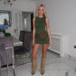 Khaki Double Belted Round Neck Mini Dress