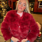 Luxury wine faux fur 3/4 sleeve coat