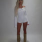 LIMITED EDITION HAND MADE AND DESIGNED IN HOUSE: ‘Angel’ white playsuit