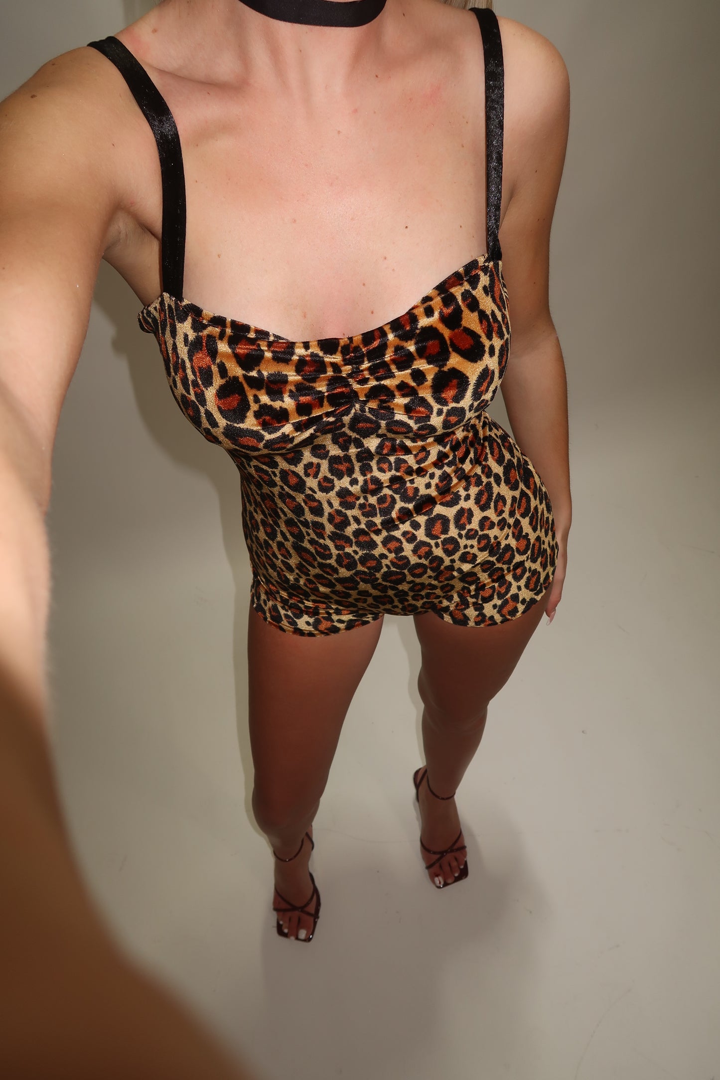 LIMITED EDITION HAND MADE AND DESIGNED IN HOUSE: Leopard print velour playsuit