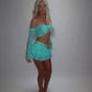 LIMITED EDITION HAND MADE AND DESIGNED IN HOUSE: Blue frilly Rara skirt top and sleeves three piece