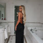 ‘Margot’ black open back midi dress