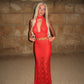 LIMITED EDITION HAND MADE AND DESIGNED IN HOUSE: Red lace 3 piece choker and maxi skirt set