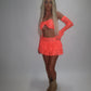 LIMITED EDITION HAND MADE AND DESIGNED IN HOUSE: Coral frilly Rara skirt top and sleeves three piece