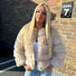 Luxury Cream Faux fur 3/4 length sleeve fur coat