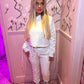 Off white Eyelet Lace Up Detail Hoodie & Jogger Fleece tracksuit