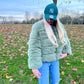 Luxury sage green 3/4 sleeve faux fur coat