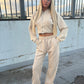 Beige Acid wash wide leg tracksuit