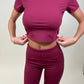 Sculpt burgundy crop top and flared leggings set