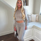 Taupe cropped zip hoodie and bell bottom trouser set