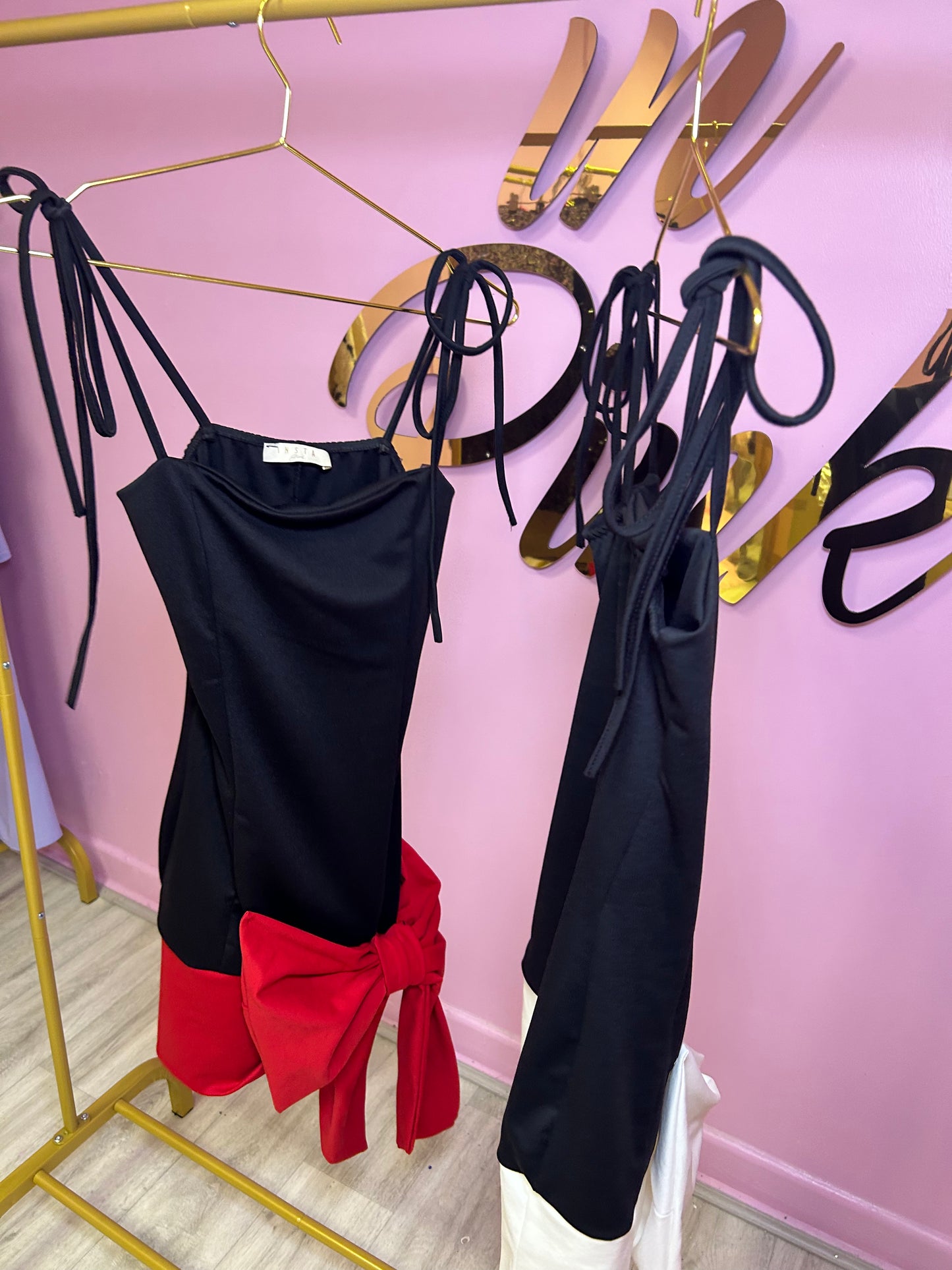 Black and red bow front mini dress
