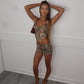 Leopard print sequins top and skirt co-ord