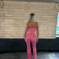 Pink lace tie front jumpsuit