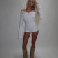 LIMITED EDITION HAND MADE AND DESIGNED IN HOUSE: ‘Angel’ white playsuit