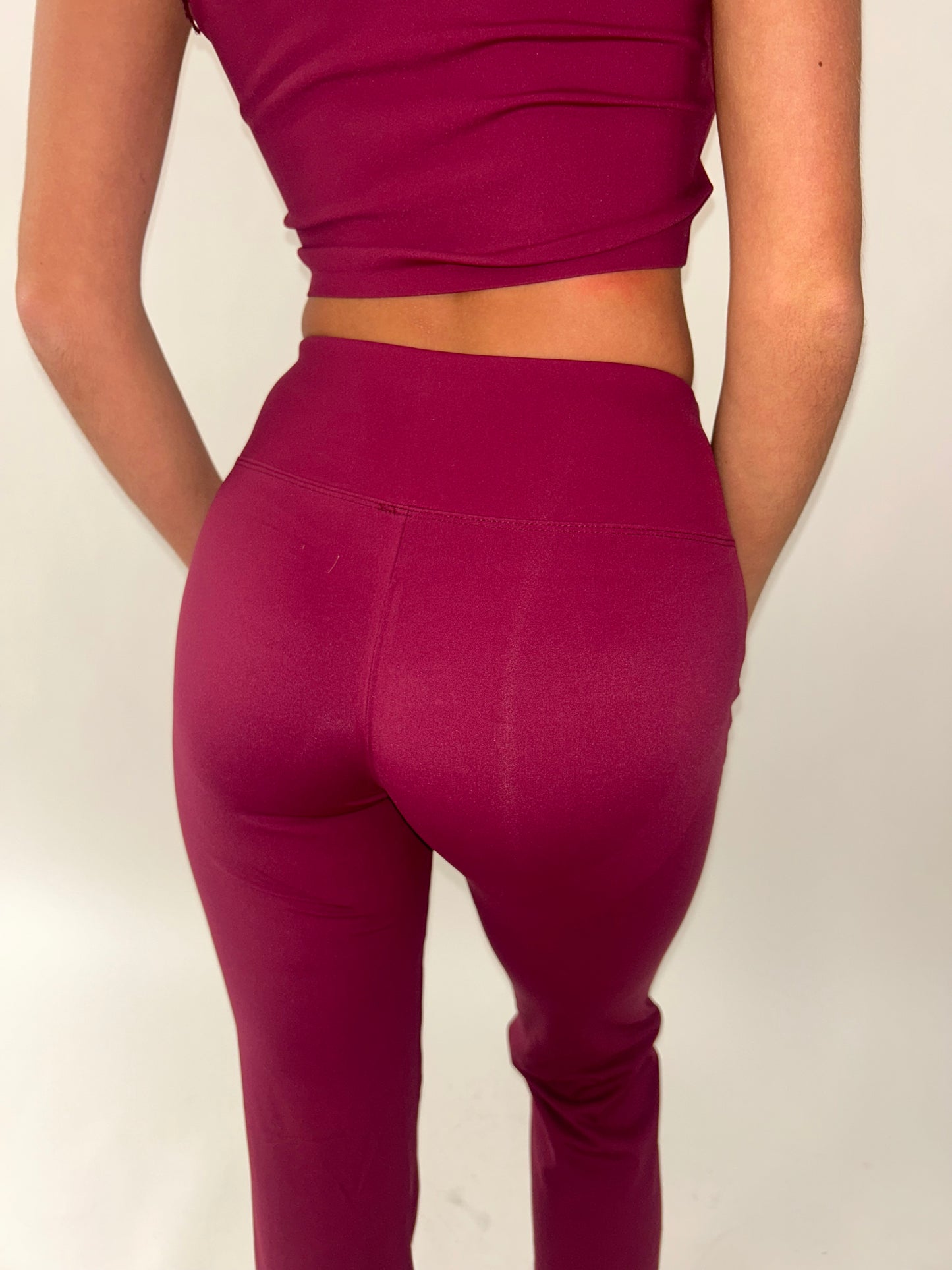 Sculpt burgundy crop top and flared leggings set