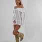 White lace mesh flared sleeve dress