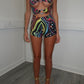 Multi-coloured cut out top and shorts co-ord