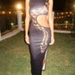 Black cut out snake dress