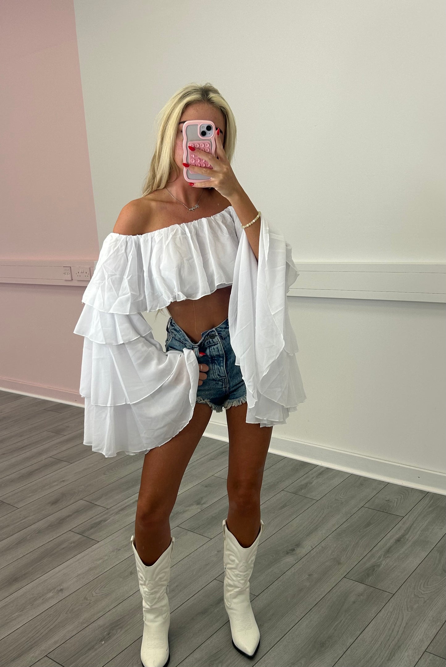 White chiffon layered top