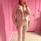PU Cream Belted Zip Up Biker Jacket