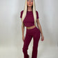 Sculpt burgundy crop top and flared leggings set