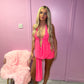 Pink Slinky Halter Neck Top & Skirt Co-ord With Tie Knot Drape Detail